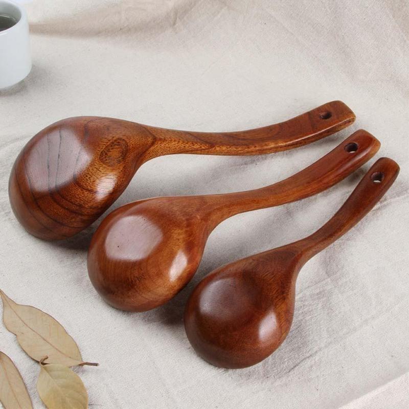 Long Handled Bamboo Wooden Soup Spoons Kitchen Utensils Ladle