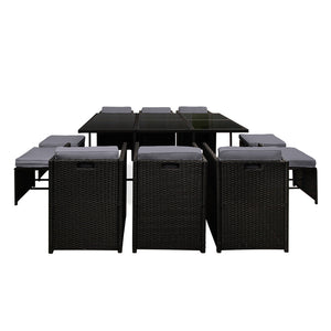 Gardeon 11 Piece Pe Wicker Outdoor Dining Set - Black