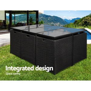 Gardeon 11 Piece Pe Wicker Outdoor Dining Set - Black