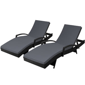 Gardeon Set Of 2 Outdoor Sun Lounge Chair With Cushion - Black