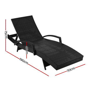 Gardeon Set Of 2 Outdoor Sun Lounge Chair With Cushion - Black