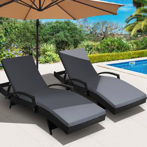 Gardeon Set Of 2 Outdoor Sun Lounge Chair With Cushion - Black