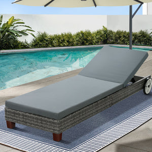 Gardeon Sun Lounge Wicker Lounger Day Bed Wheel Patio Outdoor Furniture Setting