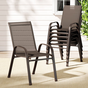 Gardeon 6Pc Outdoor Dining Chairs Stackable Lounge Patio Furniture Brown