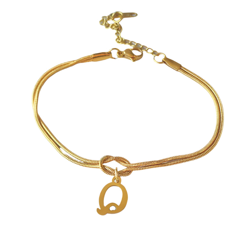 Veile Studios Letter A Z Love Knot Bracelets For Women Couple Gold Colour Dainty Snake Chain