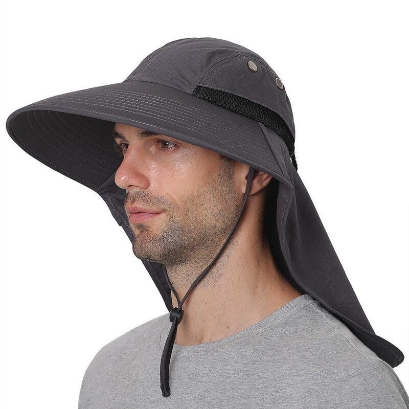 Fishing Cap Wide Brim Unisex Sun Hat Dark Grey