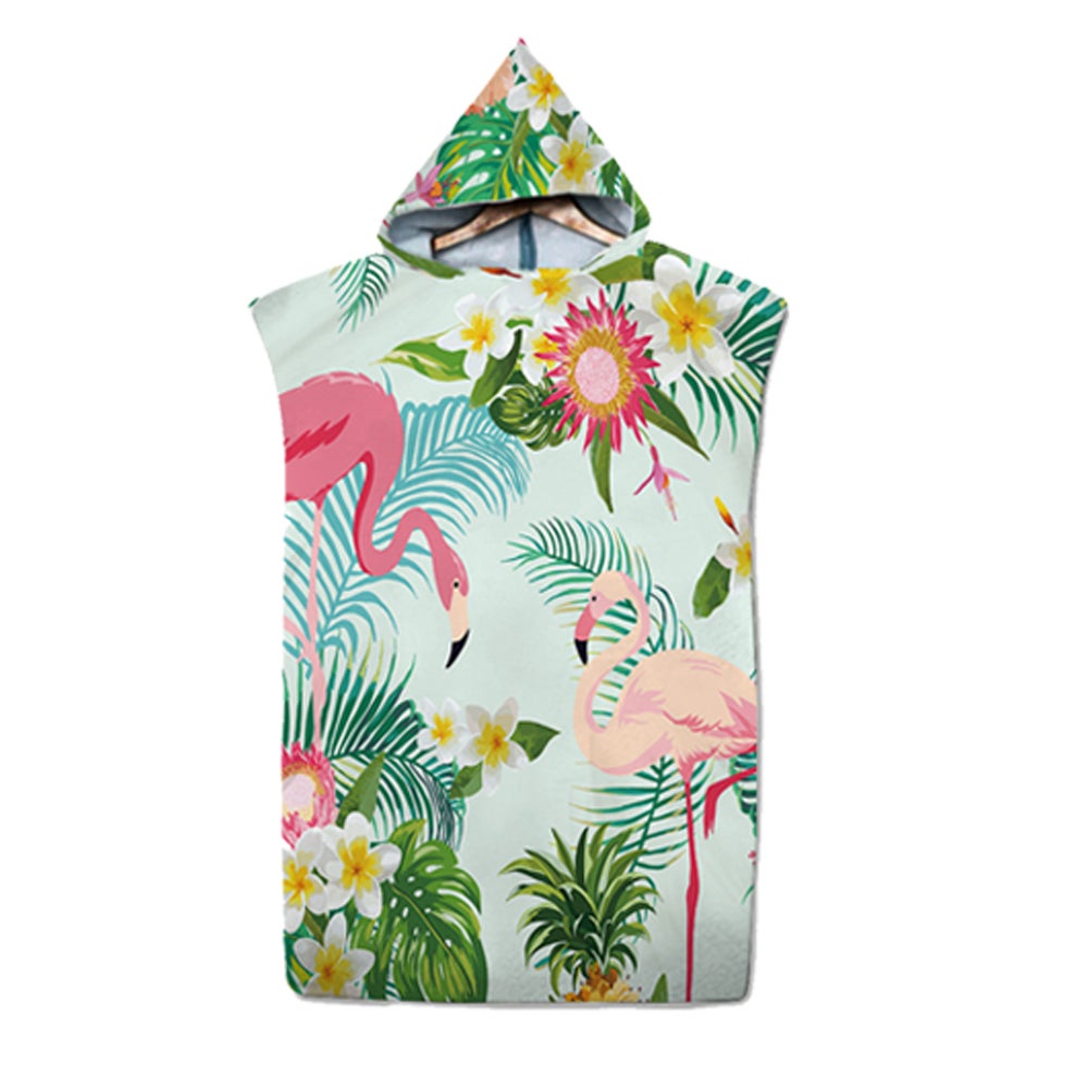 Flamingo Pattern Beach Changing Robe Hooded Quick Dry Poncho Bathrobe Surf Swim