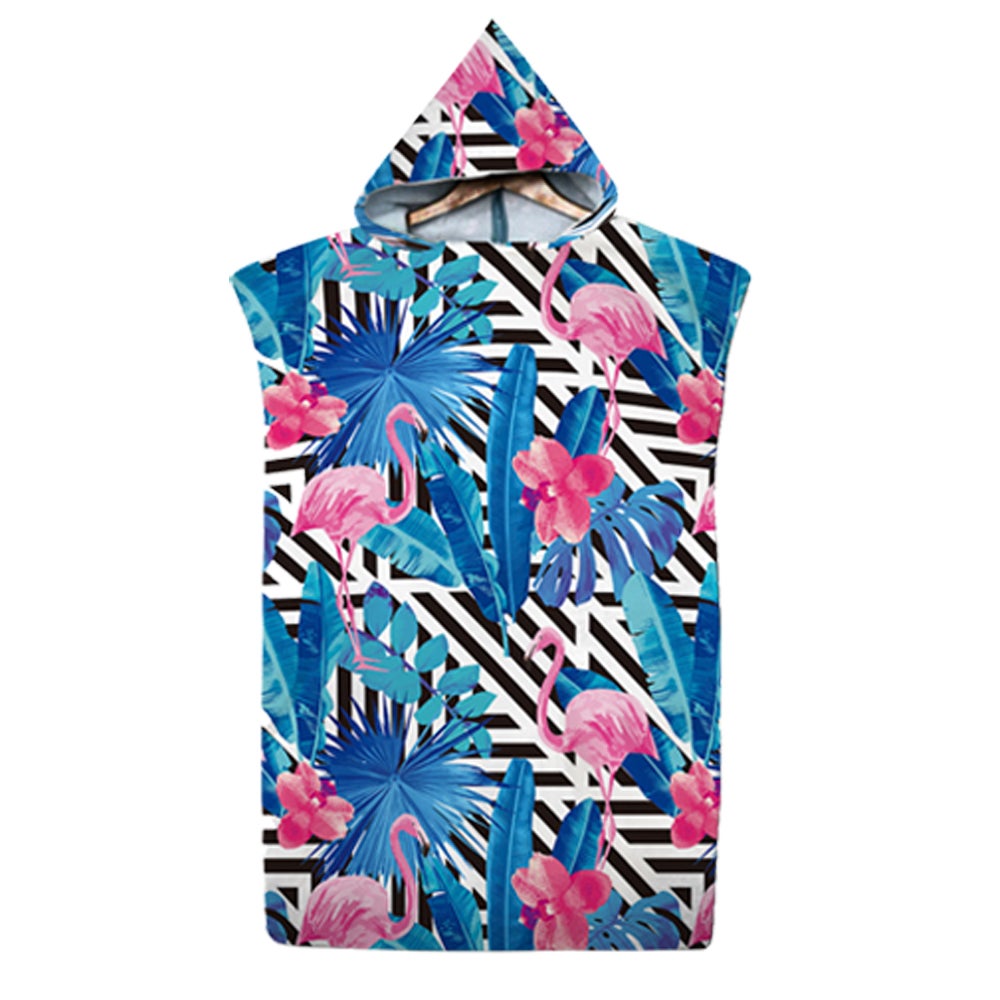 Flamingo Pattern Beach Changing Robe Hooded Quick Dry Poncho Bathrobe Surf Swim