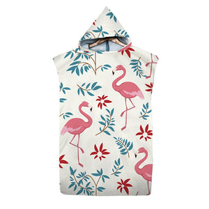 Flamingo Pattern Beach Changing Robe Hooded Quick Dry Poncho Bathrobe Surf Swim