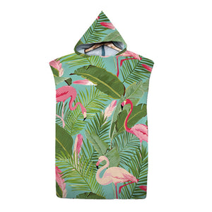 Flamingo Pattern Beach Changing Robe Hooded Quick Dry Poncho Bathrobe Surf Swim