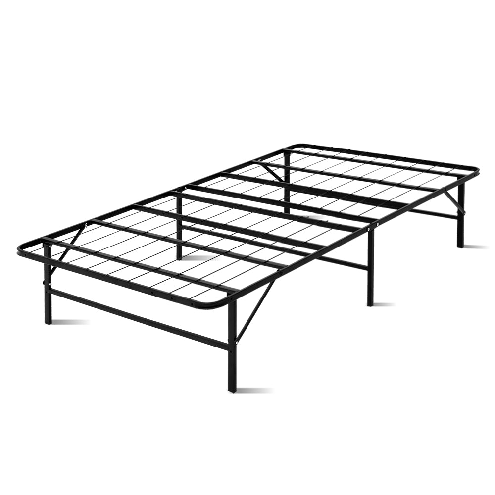 Artiss Folding Bed Frame Metal Base King Single Size Portable Black