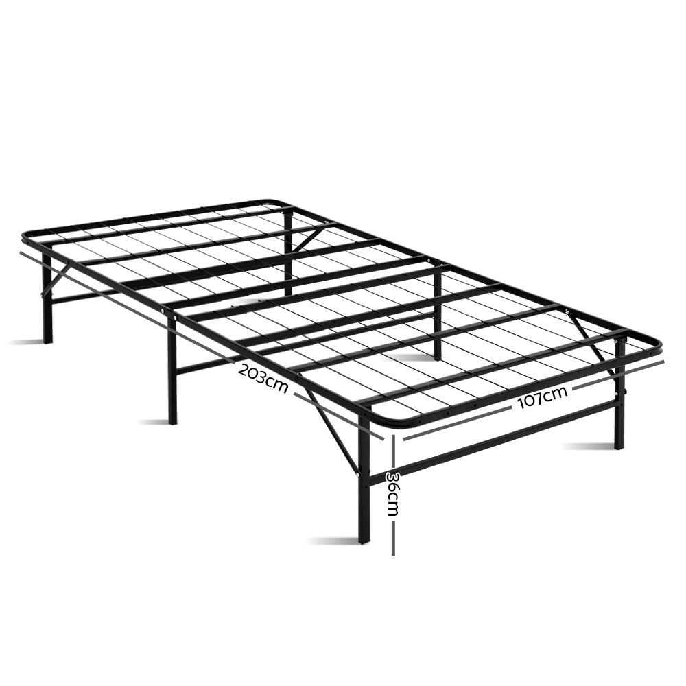 Artiss Folding Bed Frame Metal Base King Single Size Portable Black