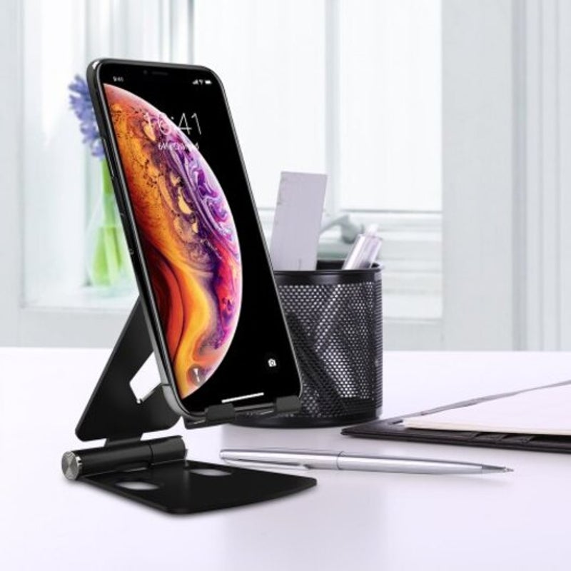 Foldable Aluminum Metal Stand Multi Angle Cell Phone Tablet Desktop Holder Black