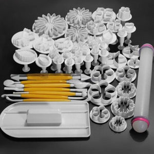 Fondant Cake Decorating Plunger Cutters Tools 46Pcs White