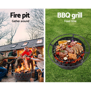 Grillz Fire Pit Bbq Charcoal Ring Portable Outdoor Kitchen Fireplace 32"