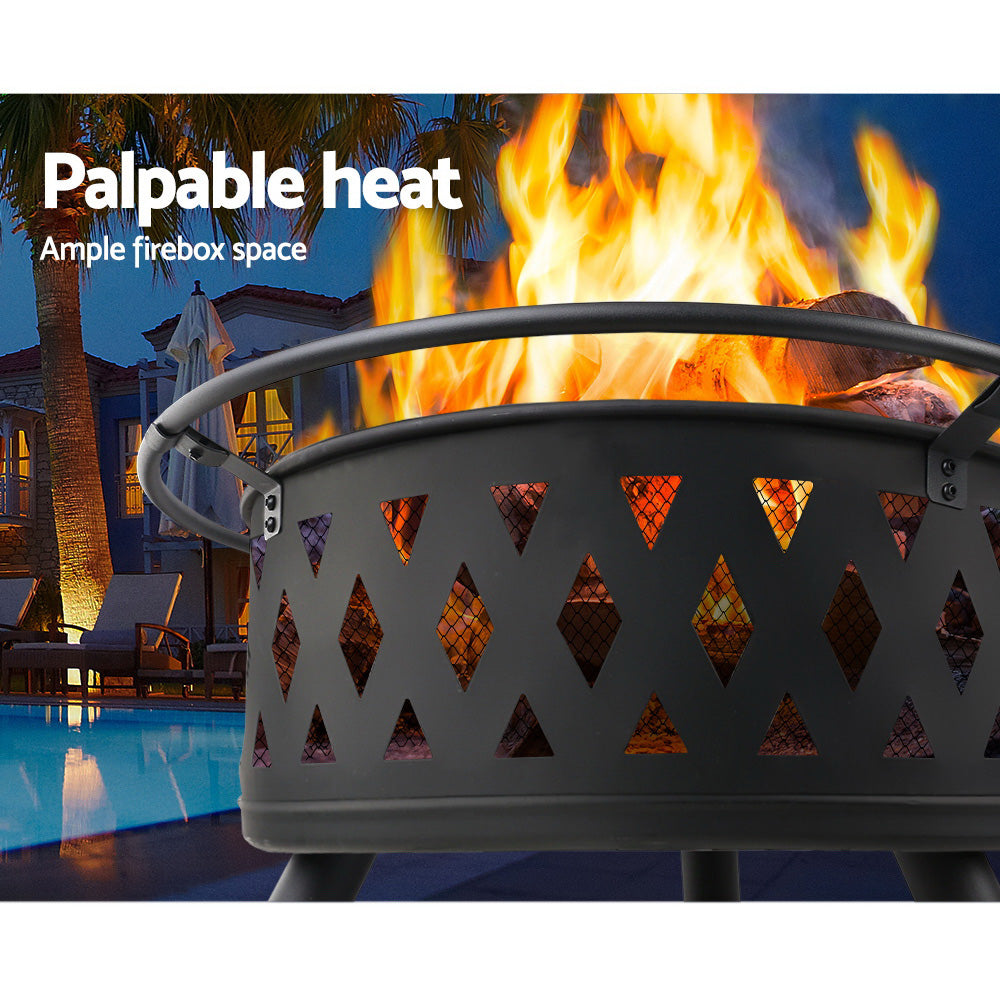 Grillz Fire Pit Bbq Charcoal Ring Portable Outdoor Kitchen Fireplace 32"