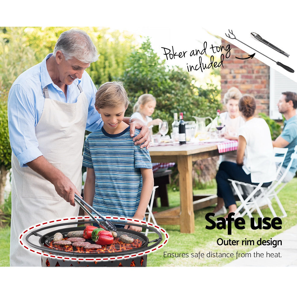 Grillz Fire Pit Bbq Charcoal Ring Portable Outdoor Kitchen Fireplace 32"