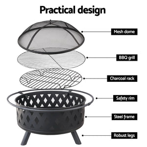 Grillz Fire Pit Bbq Charcoal Ring Portable Outdoor Kitchen Fireplace 32"