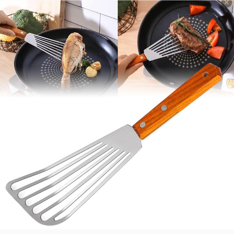 Non-Slip Stainless Steel Kitchen Frying Spatula Leaky Shovel Fish Slice Turner