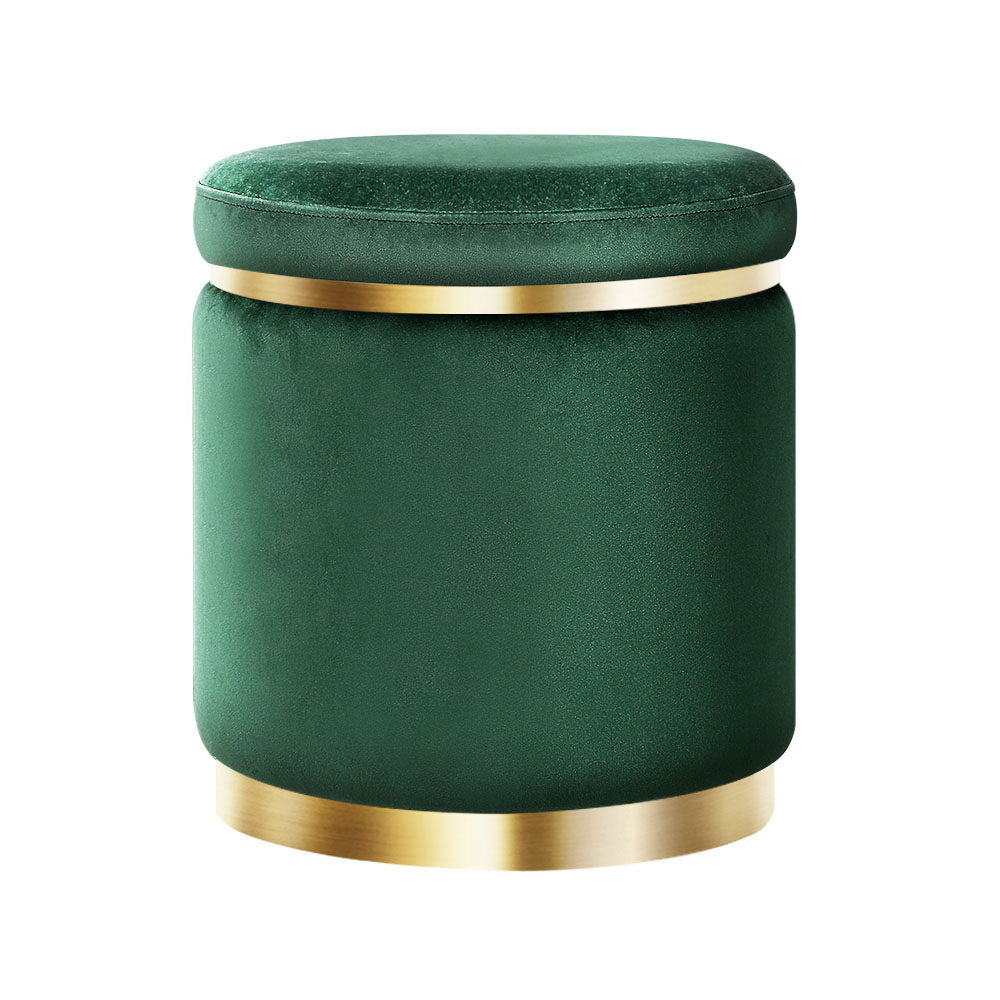 Artiss Ottoman Round Velvet Foot Stool Rest Pouffe Padded Seat Green