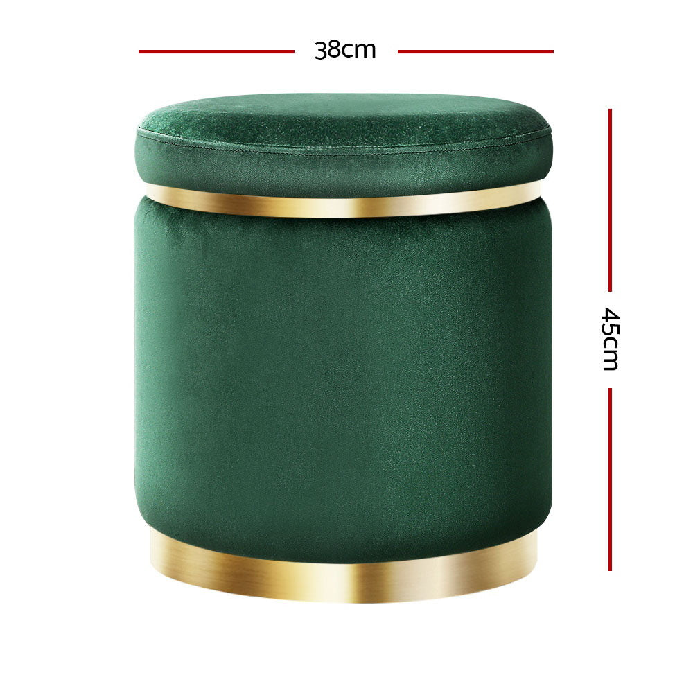 Artiss Ottoman Round Velvet Foot Stool Rest Pouffe Padded Seat Green