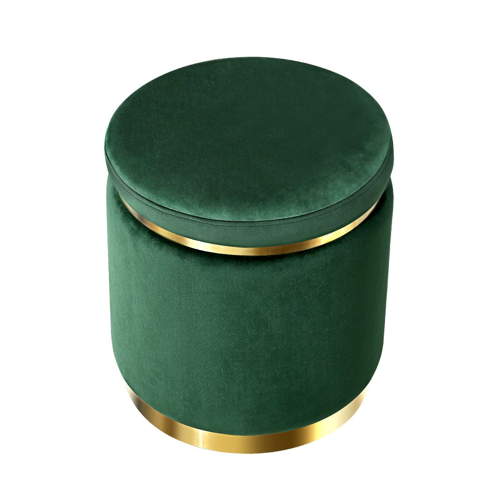 Artiss Ottoman Round Velvet Foot Stool Rest Pouffe Padded Seat Green