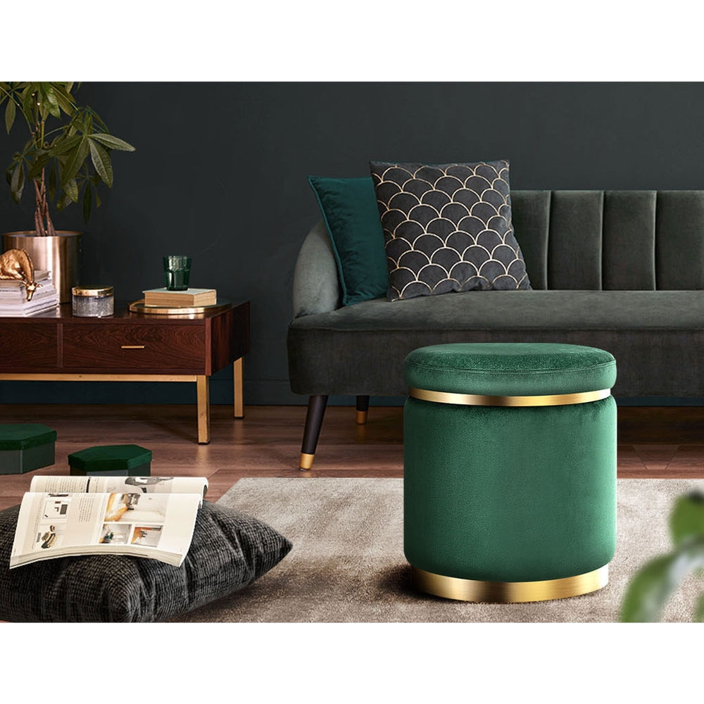 Artiss Ottoman Round Velvet Foot Stool Rest Pouffe Padded Seat Green