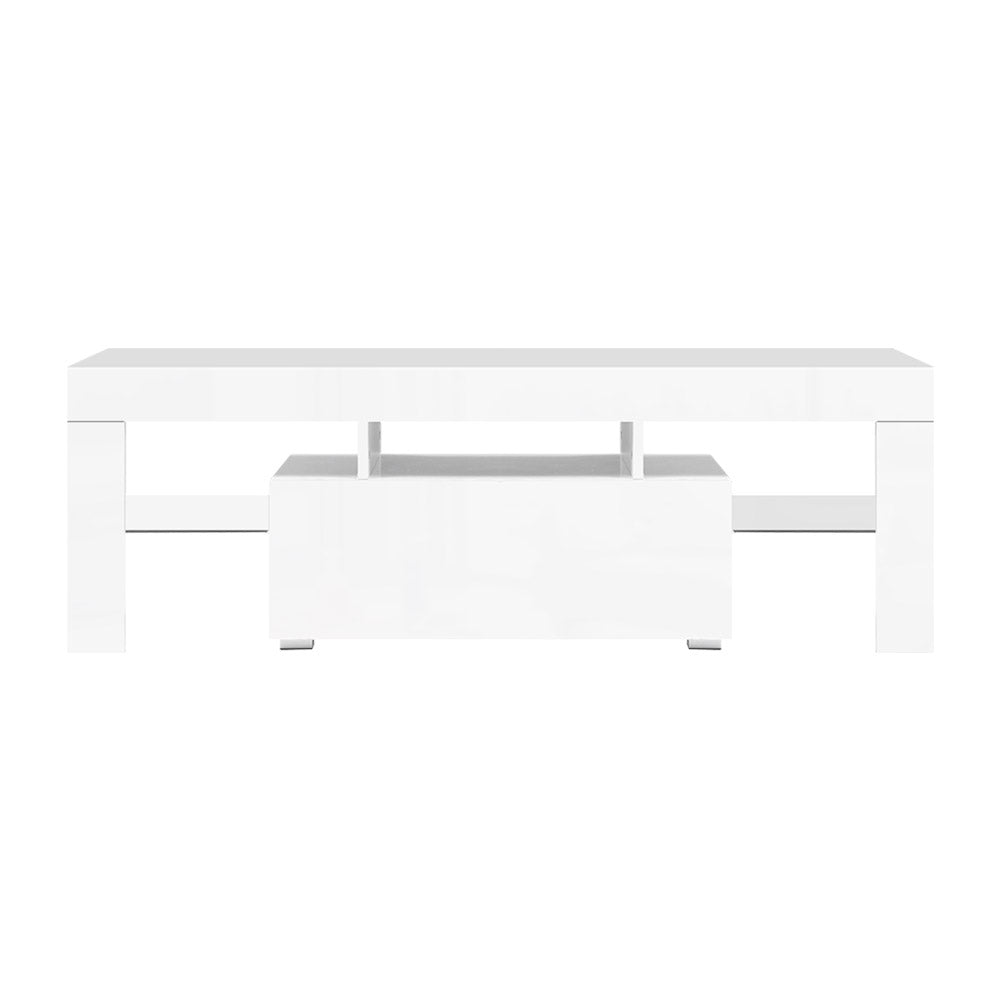 Artiss 130Cm Rgb Led Tv Stand Cabinet Entertainment Unit Gloss Furniture Drawer Tempered Glass Shelf White