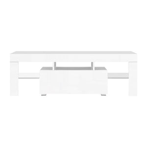 Artiss 130Cm Rgb Led Tv Stand Cabinet Entertainment Unit Gloss Furniture Drawer Tempered Glass Shelf White