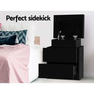 Artiss Bedside Tables 2 Drawers Side Storage Nightstand Black Bedroom Wood