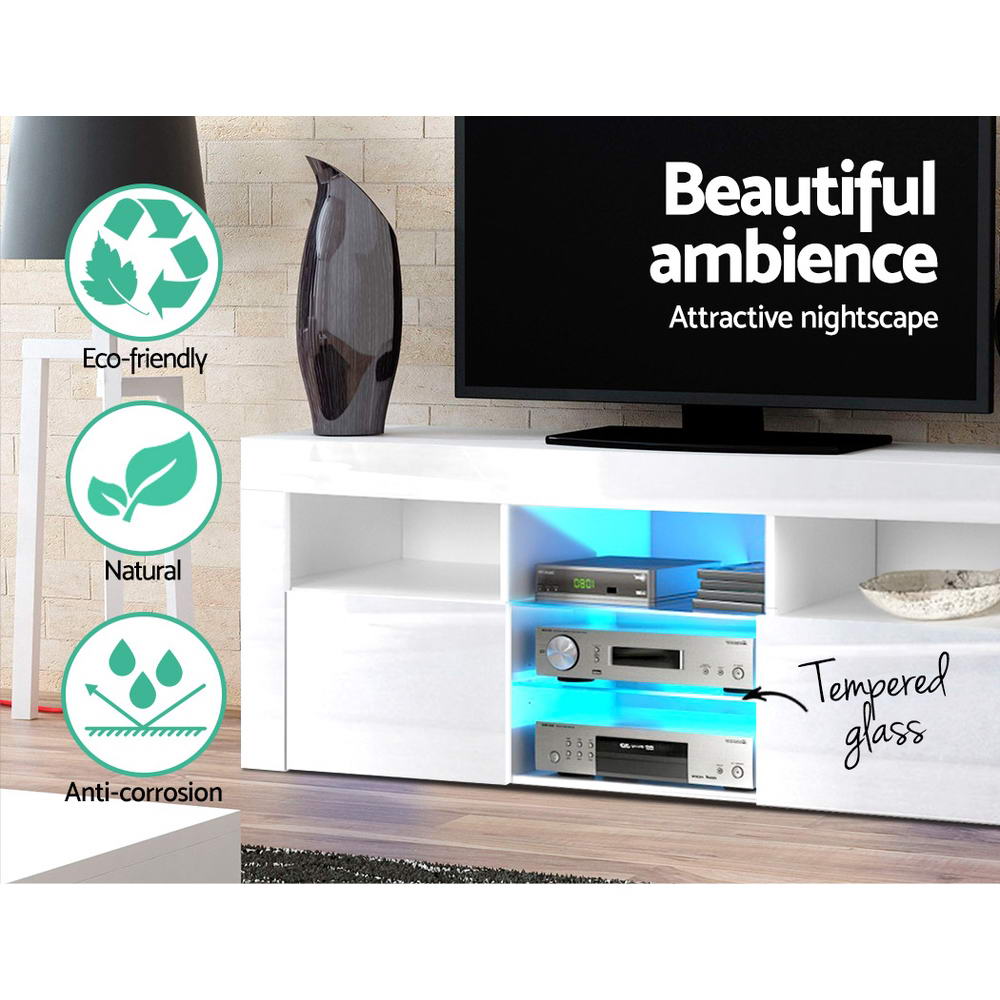 Artiss Tv Cabinet Entertainment Unit Stand Rgb Led Gloss Furniture 160Cm White