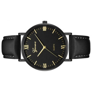 Fashion Casual Simple Large Dial Leather Cool Quartz Wrist Watch Black