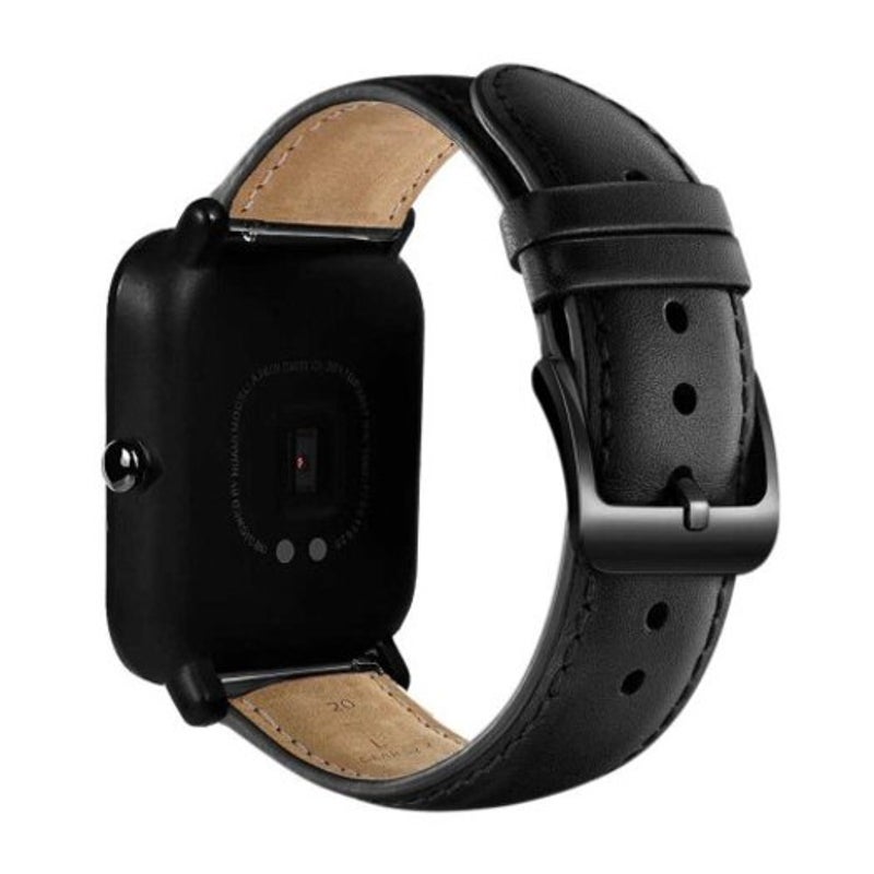 Genuine Leather Watch Wristband Strap For Amazfit Bip Youth Black