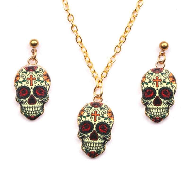 Veile Studios Skull Head Earrings Necklace Jewelry Sets Funk Party Statement Jewellery