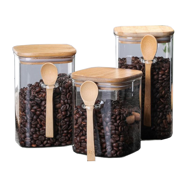 Glass Canisters With Bamboo Lid And Spoon