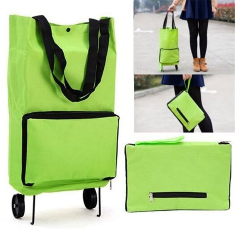 Green Protable Shopping Trolley Tote Bag Foldable Cart Rolling Grocery Wheels Lawn