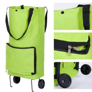 Green Protable Shopping Trolley Tote Bag Foldable Cart Rolling Grocery Wheels Lawn