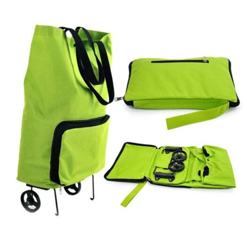 Green Protable Shopping Trolley Tote Bag Foldable Cart Rolling Grocery Wheels Lawn