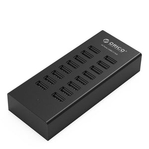 H1613 16-Port Usb2.0 Hub With 12V2a Power Adapter For Laptop Pc Tablet Black