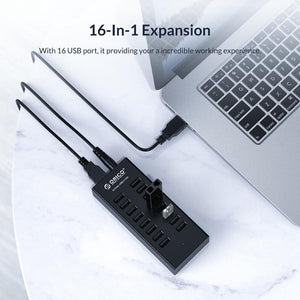 H1613 16-Port Usb2.0 Hub With 12V2a Power Adapter For Laptop Pc Tablet Black