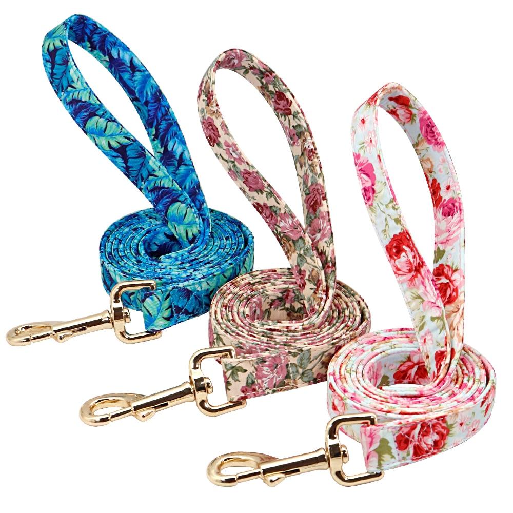 Handmade Personalized Floral Nylon Printed Dog Collar And Leash Sets