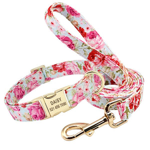 Handmade Personalized Floral Nylon Printed Dog Collar And Leash Sets