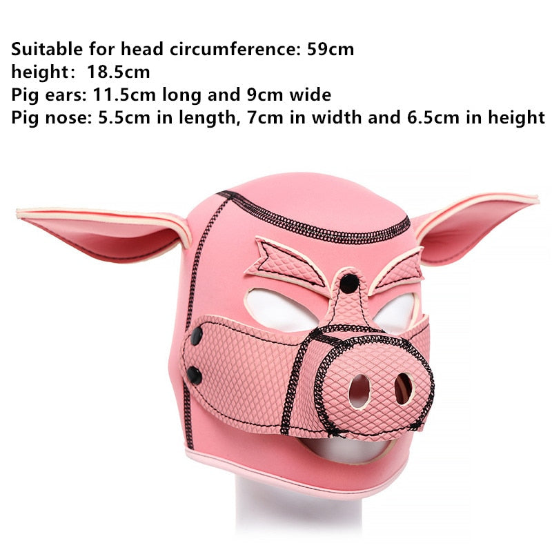 Neoprene Pink Pig Mask Hood Bdsm Pet Play Fetish Costume