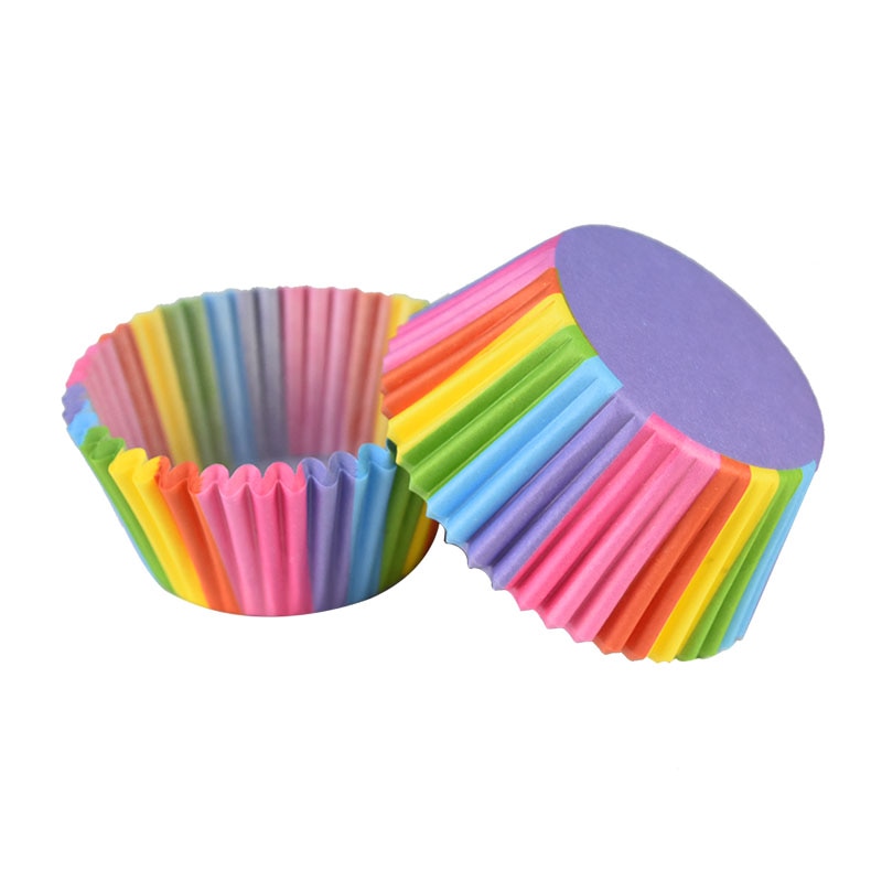 100Pcs Rainbow Muffin Cupcake Paper Cups Liner Baking Decorating Tools Party