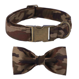 Camo Dog Collar And Bow Tie Adjustable Camouflage Design Pet