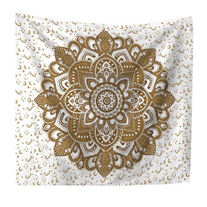 Gold White Mandala Tapestry Wall Hanging Boho Home Decor