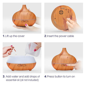 Humidifiers Wood Grain Aroma Diffuser 300Ml Essential Oil Electric Ultrasonic Aromatherapy With Auto Shut Off Function F