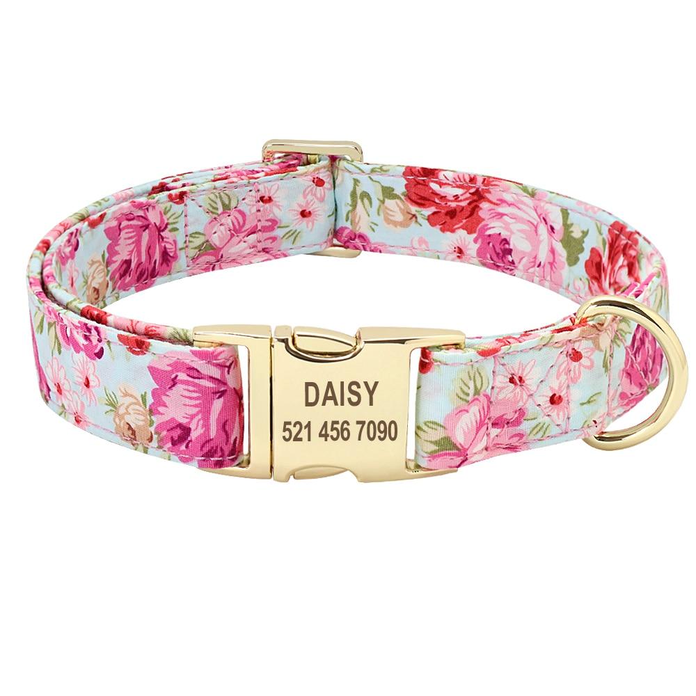 Handmade Personalized Floral Nylon Printed Dog Collar And Leash Sets