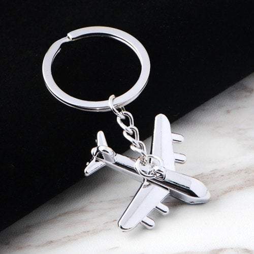 Creative Aeroplane Metal Car Key Chain Ring Silver