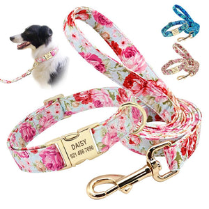 Handmade Personalized Floral Nylon Printed Dog Collar And Leash Sets